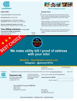 New York Con Edison electricity utility bill Sample Fake utility bill